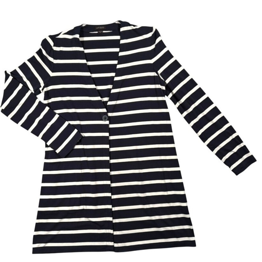 J Jill Wearever Striped Longline Cardigan XS Navy White Coastal Grandmacore